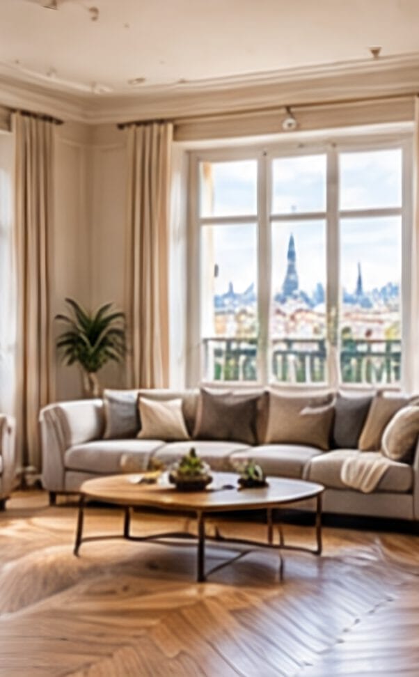 Séjour parisien avec parquet point de Hongrie